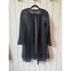 Vintage Gotham Sheer Lace Robe Peignoir Black Small Women’s Lingerie Goth